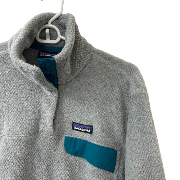 Patagonia Synchilla Pullover Fleece Jacket Gray Blue Snap Woman’s Large - Picture 2 of 5